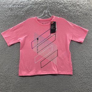 Under Armour Cropped Top Girls Size Medium Pink Graphic Logo Shirt Girls M